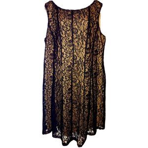 CONNECTED APPAREL NWT 18W Black Stretch Lace Sleeveless Fit & Flare Lined Dress